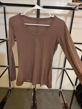 GAP Long Sleeve Scoop Neck Top - Taupe Brown